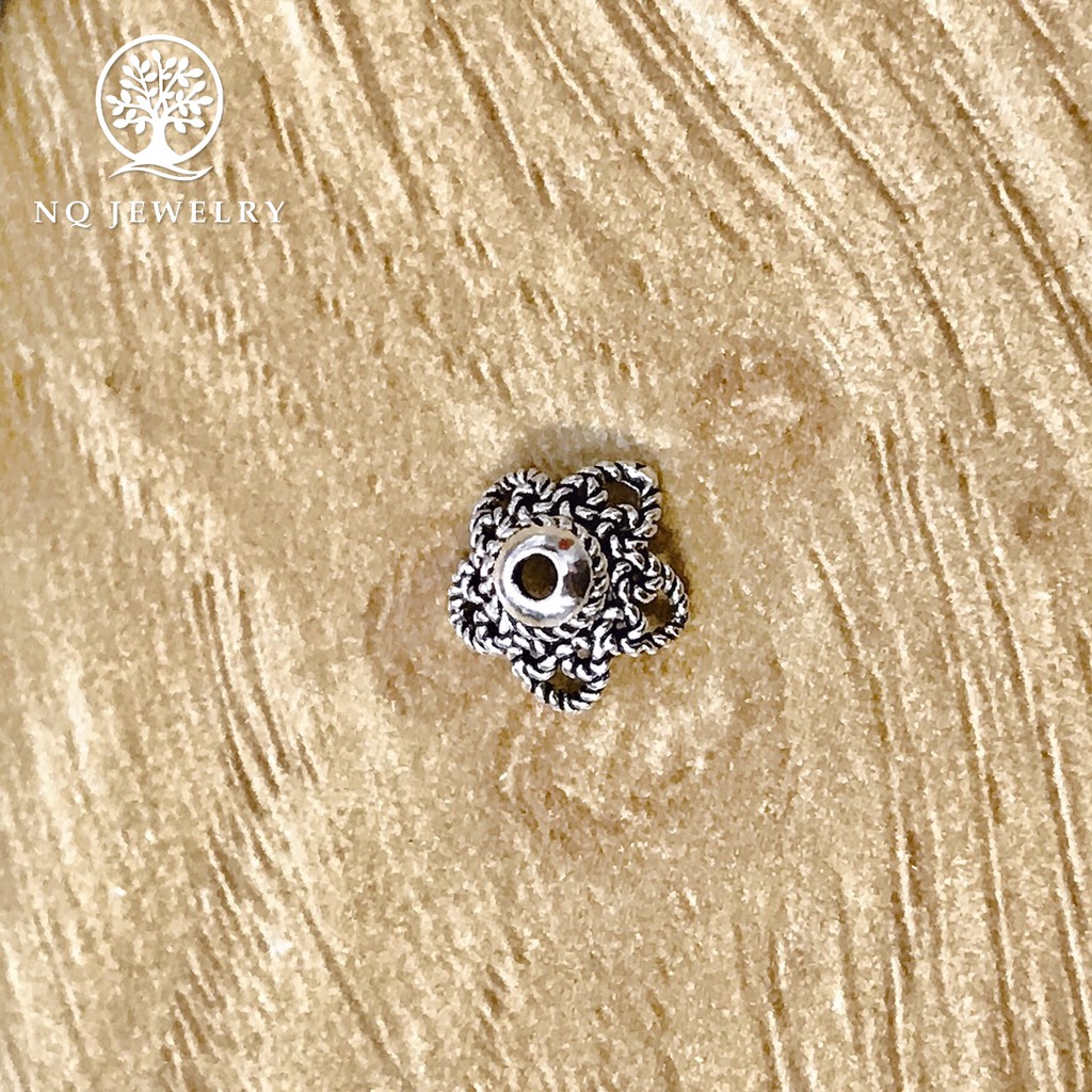Charm bạc chụp hạt, bọc hạt họa tiết hoa văn 8mm - NQ Jewelry