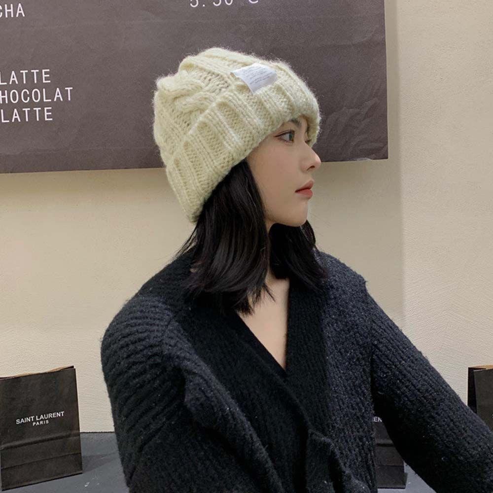 Mũ Beanie Dệt Kim Màu Ngà Hoạ Tiết Kẻ Sọc Và Chữ Thời Trang Mùa Thu Cho Phái Nữ