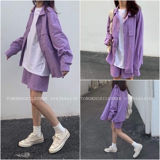 (Sale) - SET KAKI TÍM ÁO KHOÁC + QUẦN ĐÙI ULLZANG HOT HIT -sp sẵn