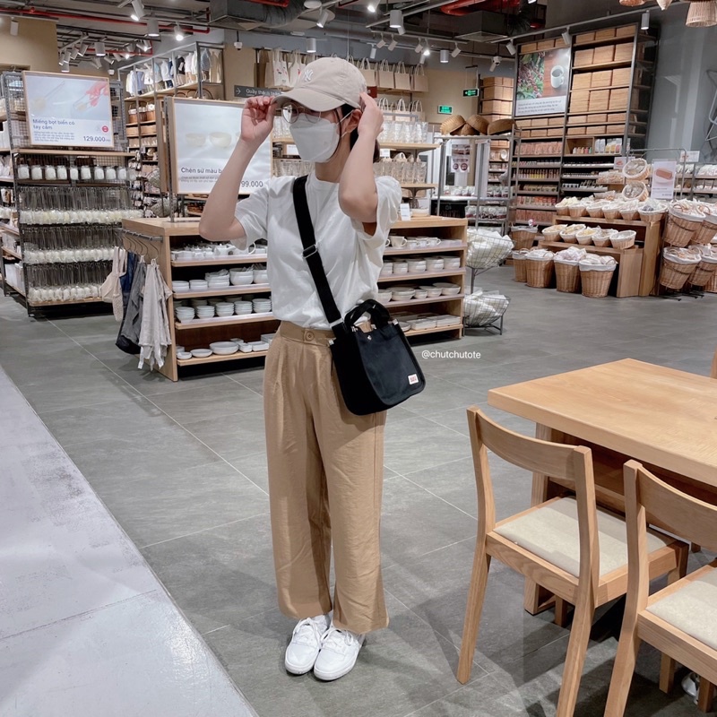 T279/Túi vải túi chéo nhỏ gọn chất liệu canvas có khoá cúc bấm đi chơi đi du lịch cực dễ thương