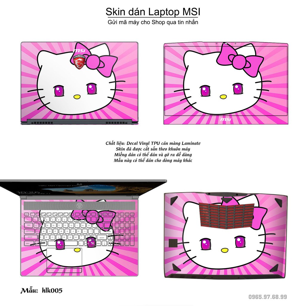 Skin dán Laptop MSI in hình Hello Kitty (inbox mã máy cho Shop)