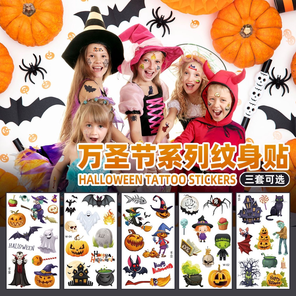 Set 10 Hình Xăm Dán Họa Tiết Halloween Hoạt Hình Vui Nhộn Cho Bé