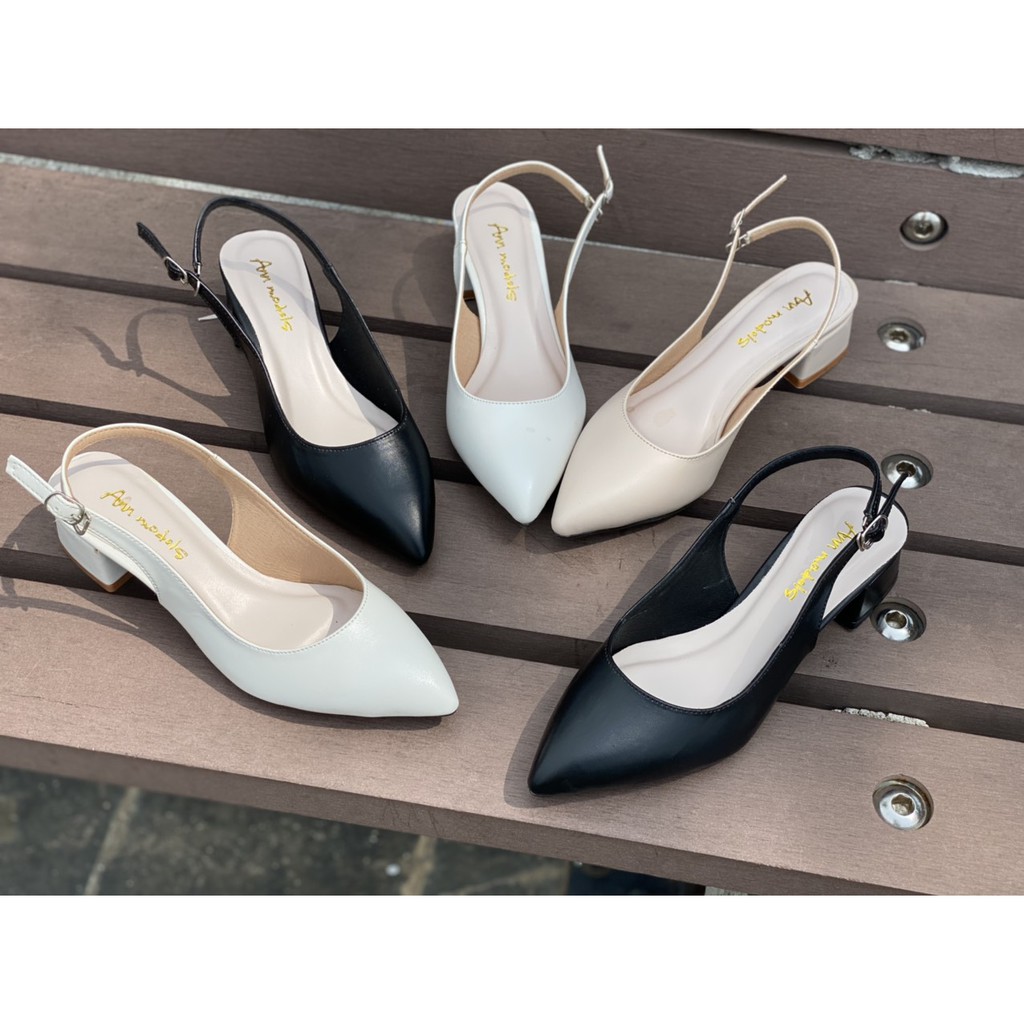 Giày slingback cao gót nữ Anna cao cấp gót vuông mũi nhọn 3p da mềm form dáng chuẩn