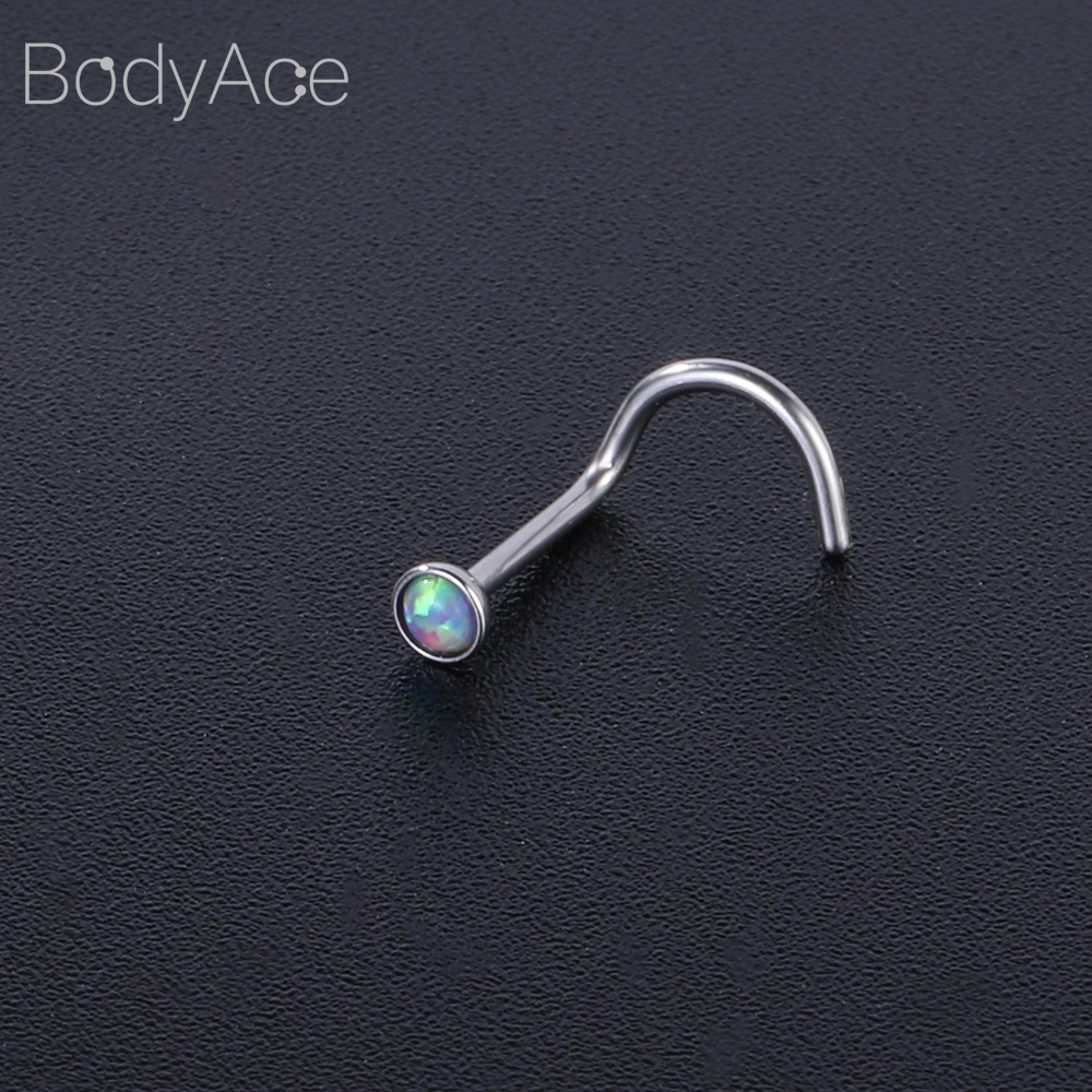 Set 5 Khuyên Xỏ Mũi Bằng Thép Không Gỉ Đính Đá Opal Thời Trang 20G
