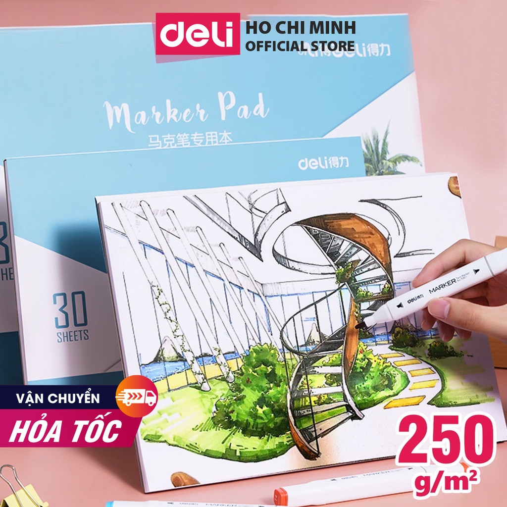 [Mã LIFEDELI20K5 giảm 20K đơn 0Đ] Giấy vẽ màu marker chuyên dụng Deli - 73609 / 73610