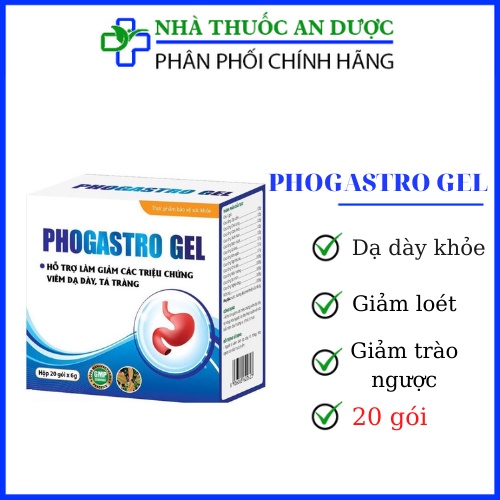 Phogastro gel hỗ trợ giảm viêm loét dạ dày, tá tràng, giảm trào ngược dạ dày thực quản – Hộp 20 gói