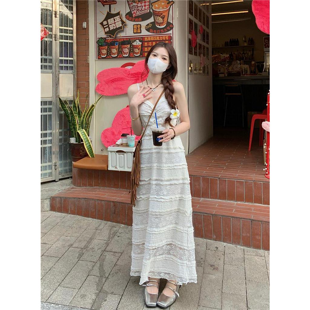 Đầm Dây Ren Mỏng Dài Tay Phong Cách Hàn Quốc Cổ Điển 62148