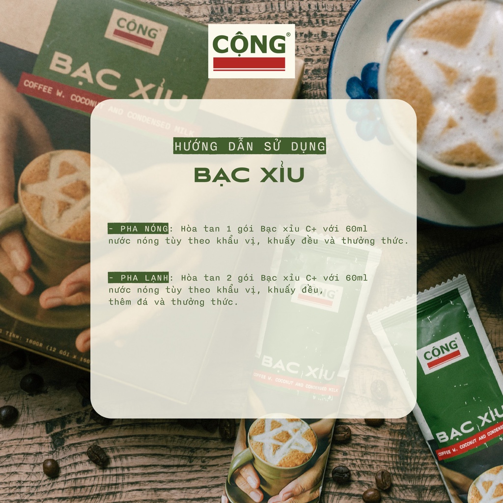 Cà phê bạc xỉu hoà tan C+ và Ca men cải tiến màu xanh 360ml Cộng Cà Phê
