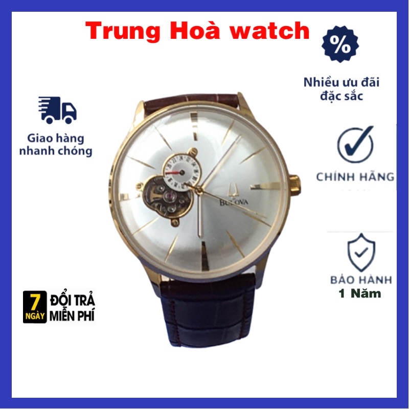 {Giá Sập Sàn} Đồng Hồ Nam BULOVA.Tự Động Lộ Cơ.Mới 100%.MM 005.Size 40.Vỏ Inox Mạ vàng PVD.Kính Mineral.Trung Hoà Watch.