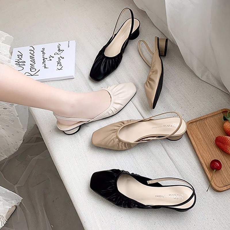 Giày Slingback mũi vuông đế tròn 3cm