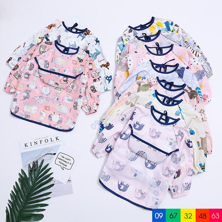 Áo yếm ăn dặm XUẤT NHẬT DÀI TAY CÓ MÁNG chống thấm cho bé