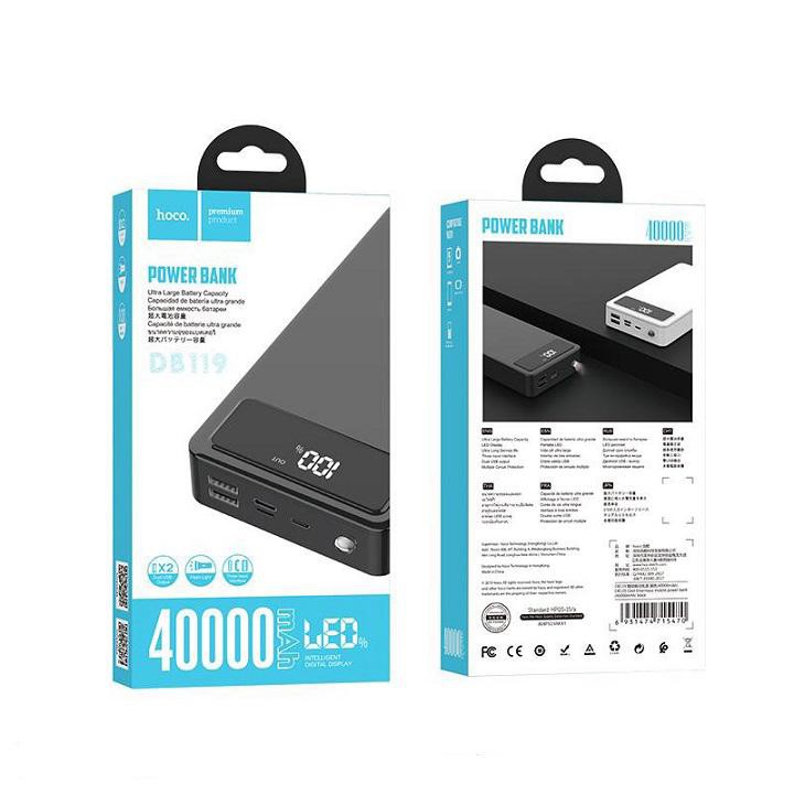 Pin sạc dự phòng Hoco DB119 dung lượng khủng 40000mAh sạc nhanh 2 cổng USB 5V/2A Max tích hợp đèn pin, màn hình LCD