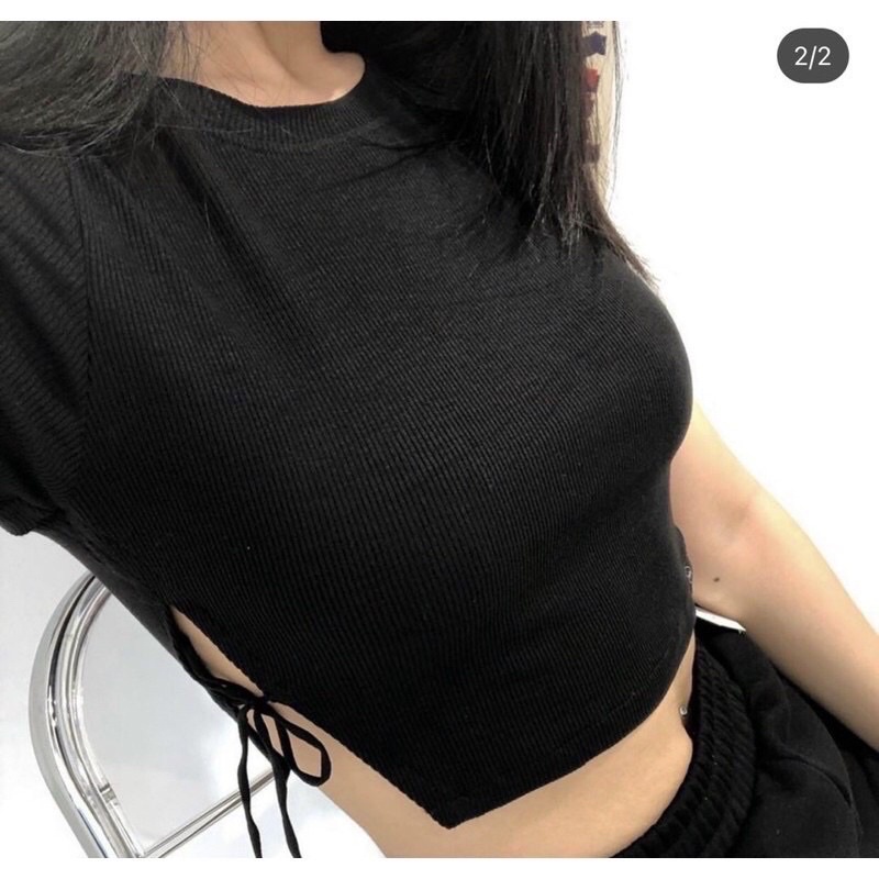 Áo croptop cột dây 2 bên eo trơn, hai màu P87777