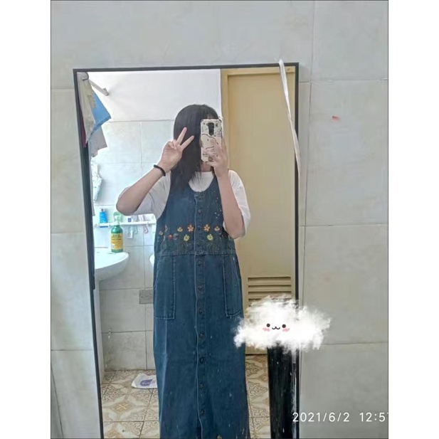 Yếm Jean Dáng Suông Dài Thêu Hoa Taobao Order Kèm ẢNH THẬT