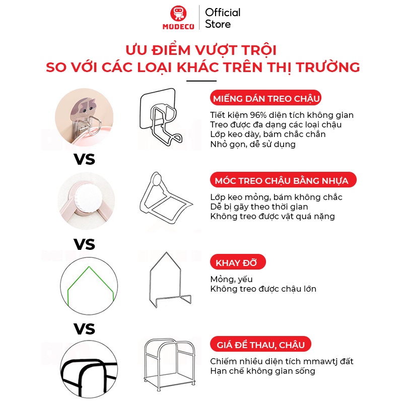 Móc Dán Tường Treo Chậu, Thau , Thớt, Đồ Dùng Phòng Tắm, Nhà Bếp - Inox Thép Không Gỉ Keo Dính Siêu Chắc - Modeco