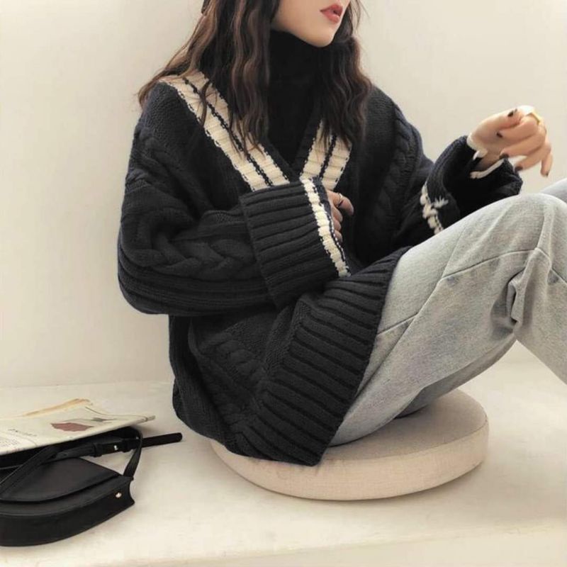 Áo len nữ dài tay cổ chữ V , phong cách Hàn Quốc | BigBuy360 - bigbuy360.vn
