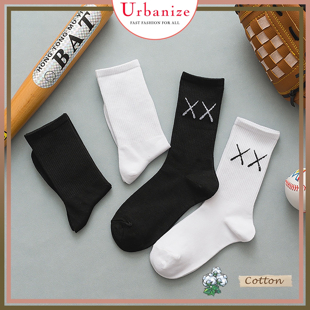 Tất vớ nữ cổ cao unisex trắng đen cotton êm ái thêu chữ X giá sỉ Urbanize