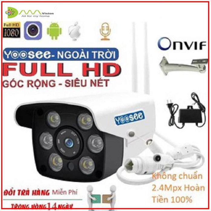 FKC Camera wifi Yoosee chống nước ngoài trời Full HD1080-2.0Mpx 6 led, có hồng ngoại xem được qua điện thoại, tivi 52 Q2