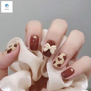Nailbox nâu đính nơ hoạ tiết trái tim