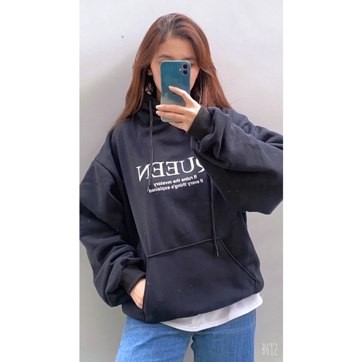 Áo hoodie nữ nam in chữ Queen Chất nỉ dày dặn,tốt,bền GZHD075 Store Q&amp;P