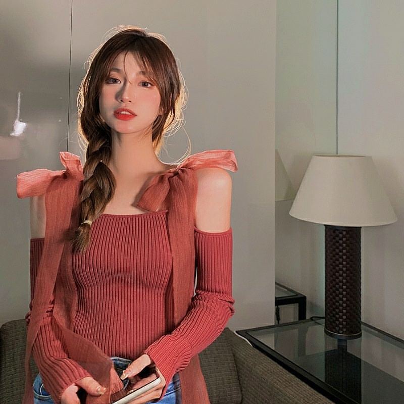 ÁO LEN ULZZANG TRỄ VAI BUỘC NƠ CÔNG CHÚA