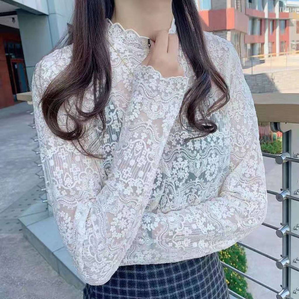 Áo ren tay dài thêu hoa lỗ gợi cảm mới mẻ cho nữ