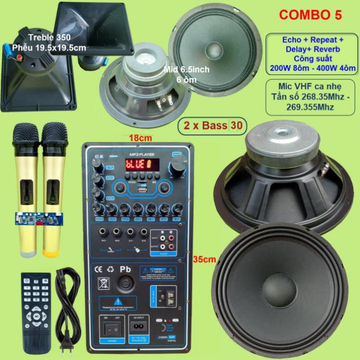 Mạch loa kéo 3 tấc đôi Reverb DSP chạy FET công suất 200W 8 ôm – 400W 4 ôm - VR Dọc