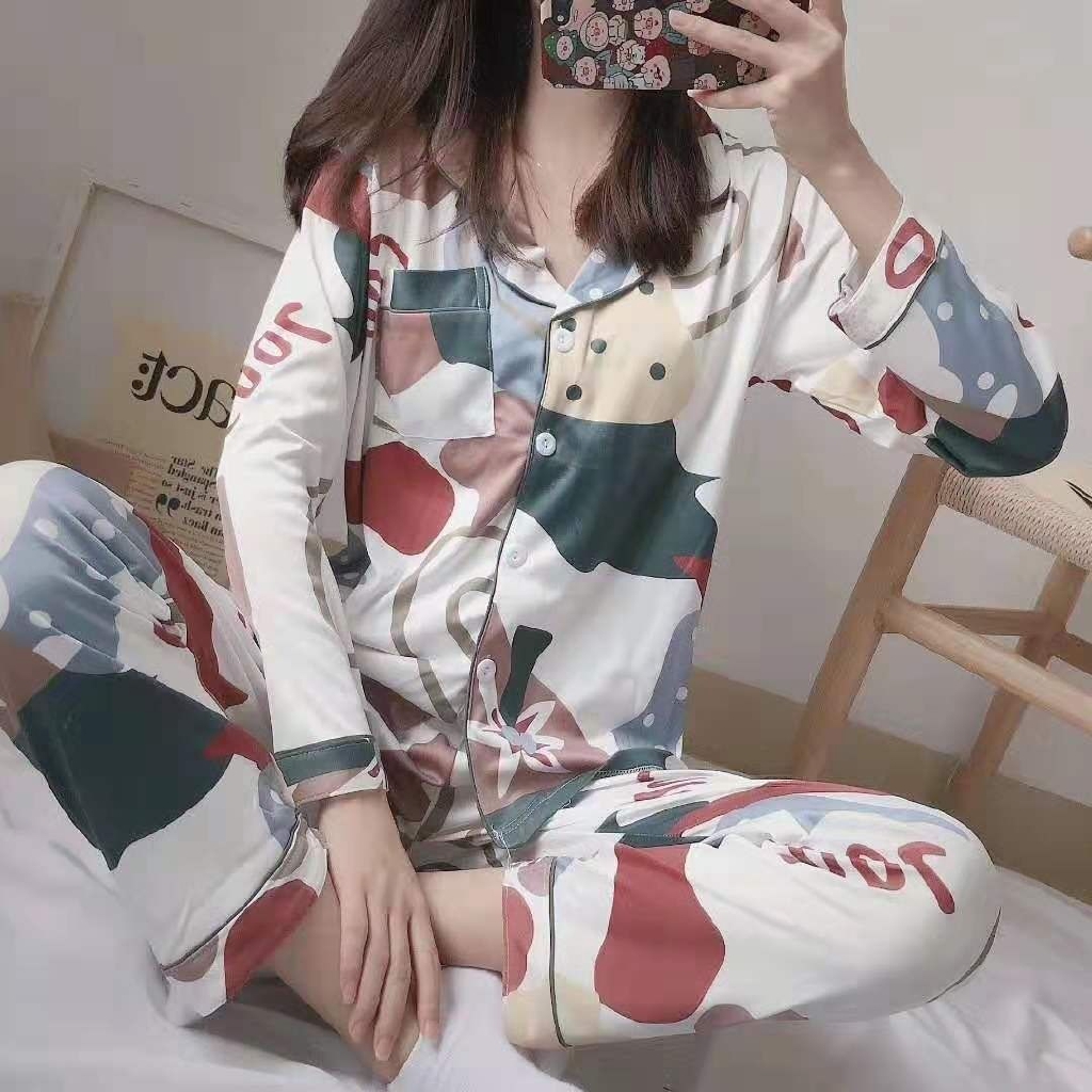 Long sleeve silk satin set high quality standard size