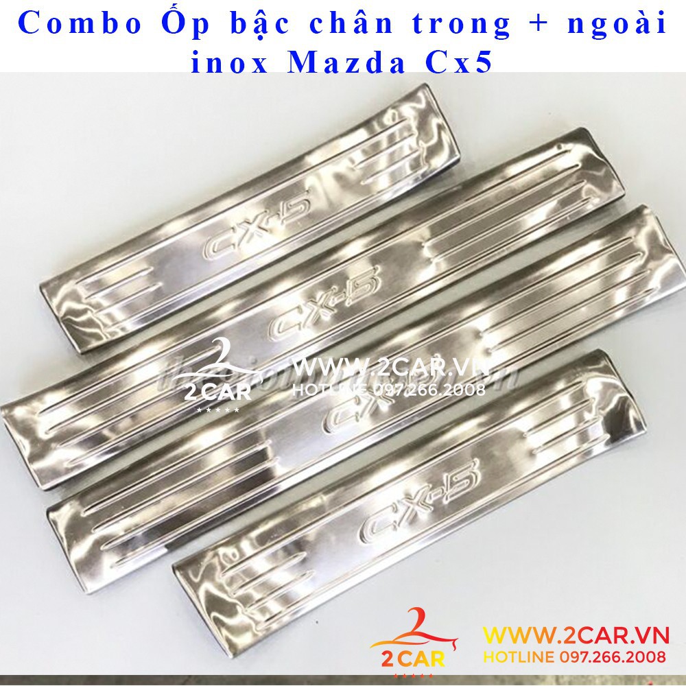 Bộ ốp bậc chân trong ngoài xe Mazda Cx5 2018-2020 inox