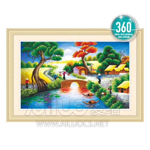 Tranh đính đá Phong Cảnh Làng Quê 77289 (chưa đính)