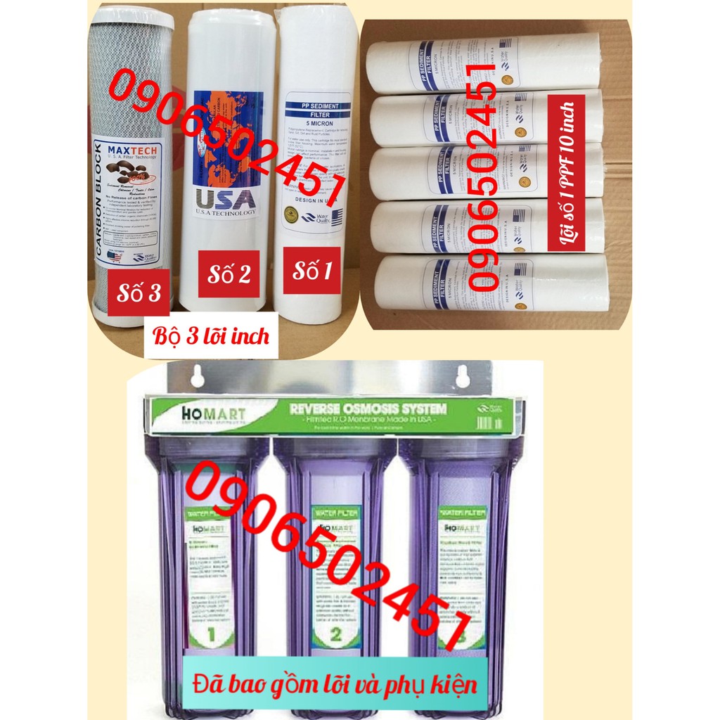 COMBO Bộ lọc nước sinh hoạt gia đình 3 cấp ly 10 inch  Trong + Bộ 8 lõi gồm 6 CÂY LÕI SỐ 1 + 1 lõi 2 +1 lõi 3 | BigBuy360 - bigbuy360.vn