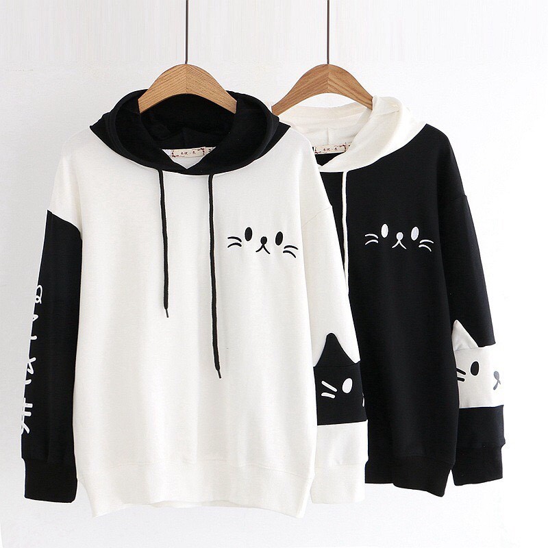 Áo khoác, áo hoodie unisex nam nữ nỉ ngoại Meow đen trắng siêu ngầu năng động thời trang học đường | BigBuy360 - bigbuy360.vn