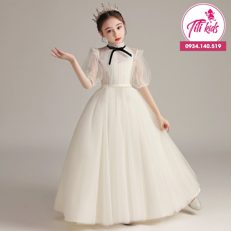 Đầm Công Chúa Bé Gái TiTiKids Trắng Cao Cấp CC139