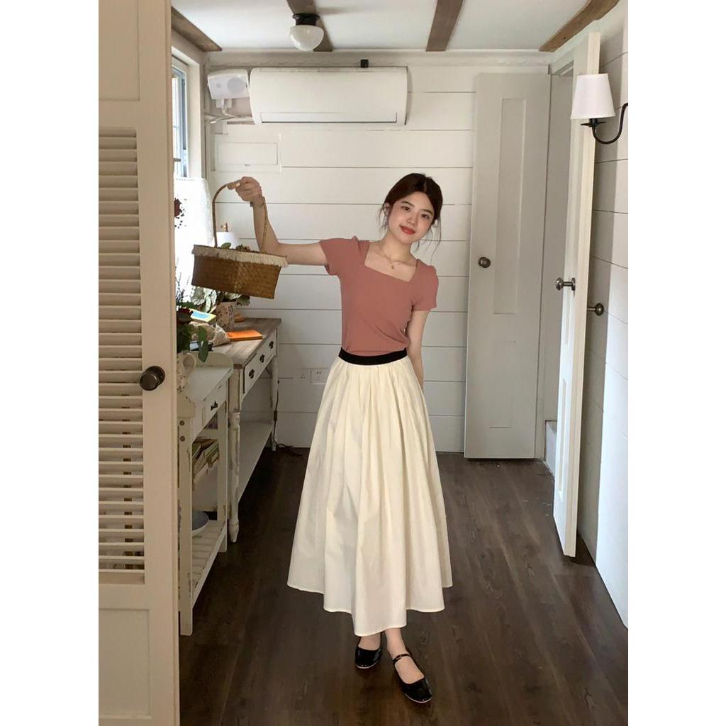 Chân Váy Dài Lưng Thun Co Giãn Màu Sắc Trơn Phong Cách Hàn Quốc Thời Trang Mùa Hè 64006