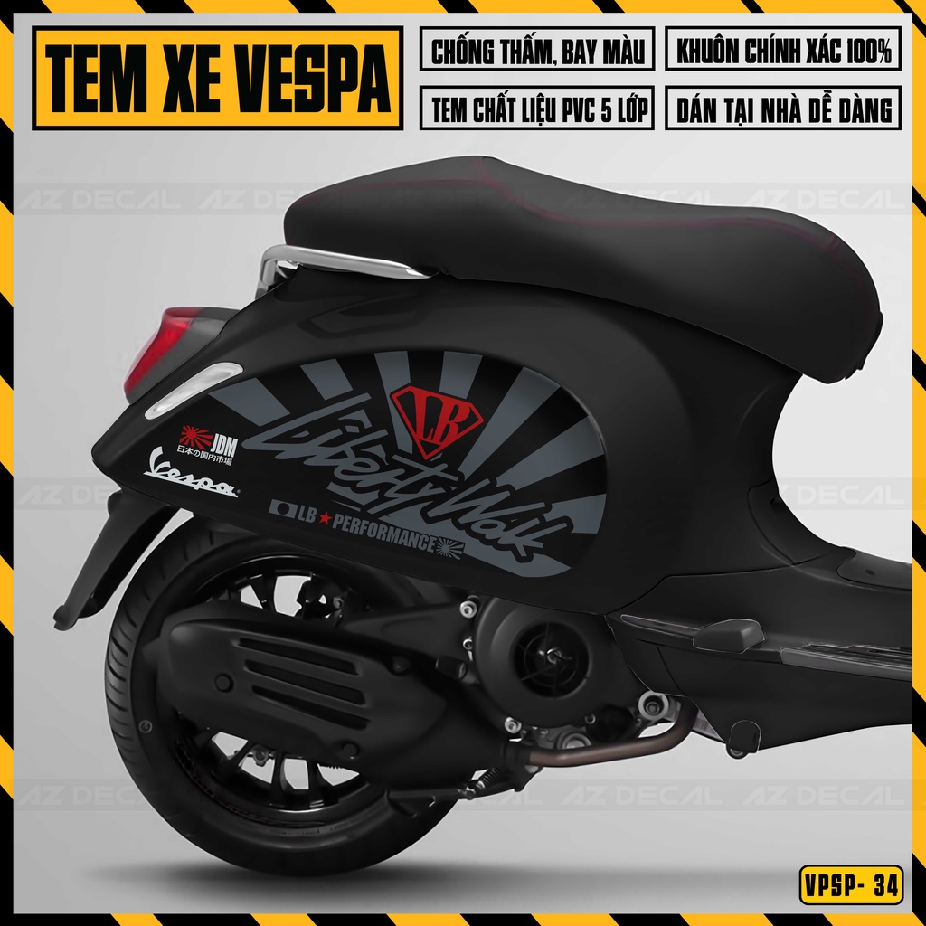 Tem Chế Vespa Mẫu Libertywalk | VPSP34 | Decal Rời Dán Xe Vespa Sprint / Primavera Cắt Khuôn Sẵn Dễ Dán
