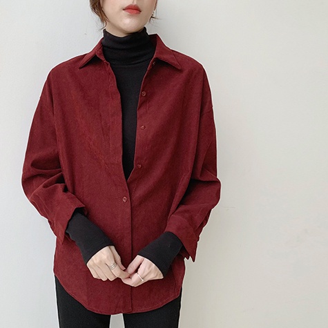 Áo sơ mi nữ SUXI dài tay cổ bẻ dáng rộng thanh lịch