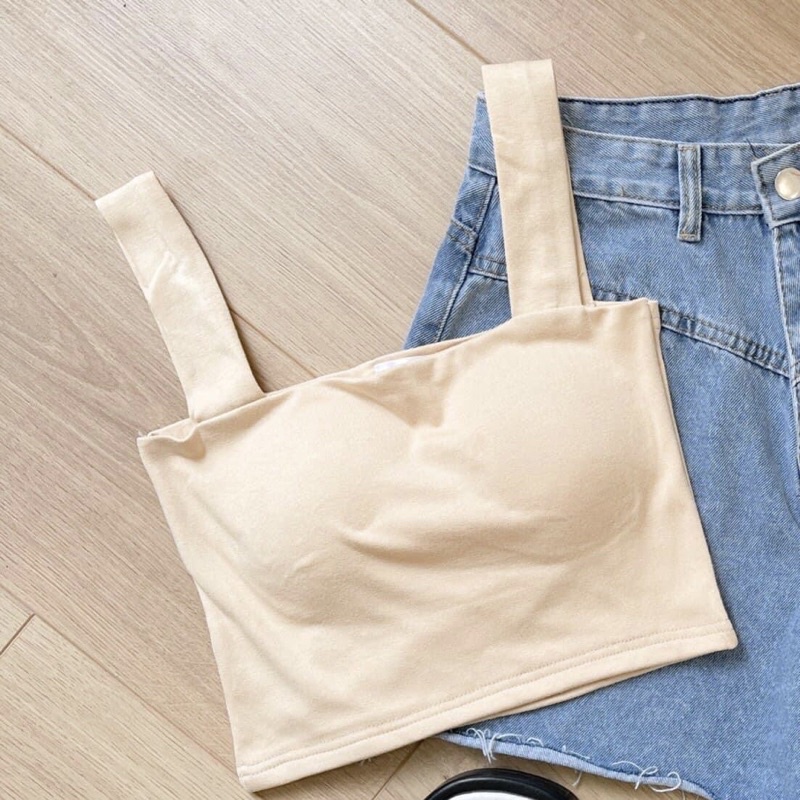 Áo croptop hai dây nữ bản to cổ vuông có đệm mút Aimee closet (Ảnh thật)