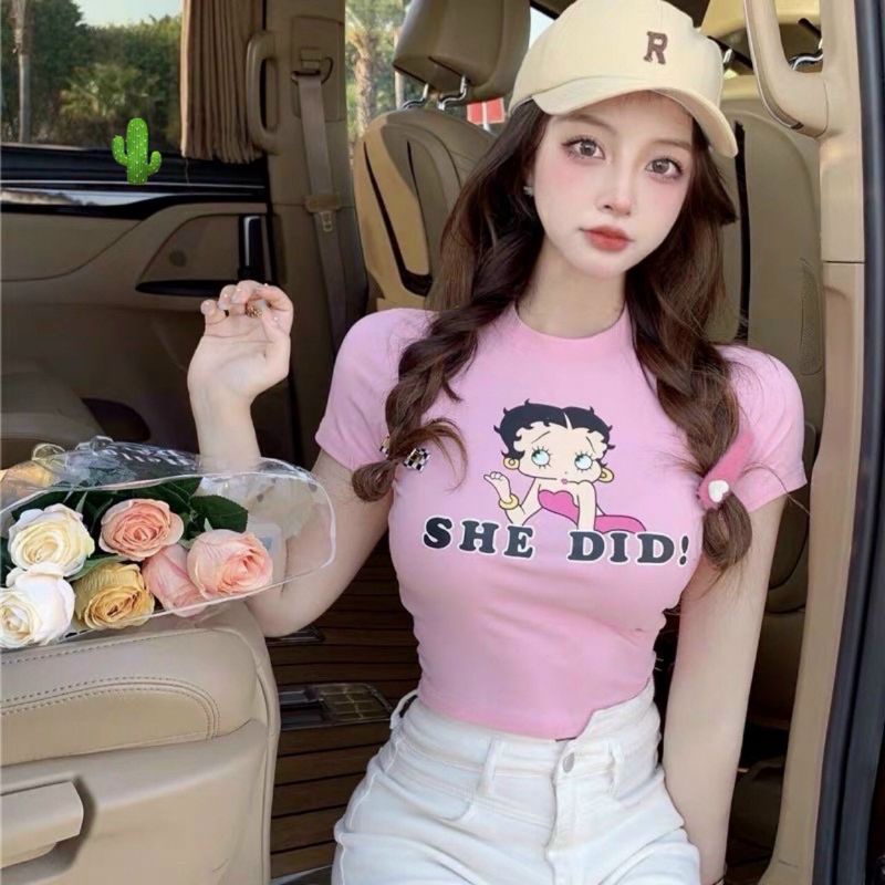 Áo thun nữ CROPTOP in hình cô gái DỄ THƯƠNG (PC) ♥️
