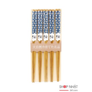 Bộ 5 đũa mẫu hoa xanh (Hàng nội địa Nhật)