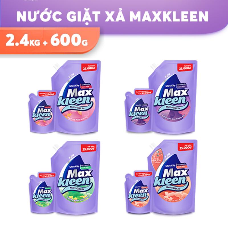 Combo Túi Nước Giặt Xả 2.4Kg + Túi Nước Giặt Xả 600g MaxKleen