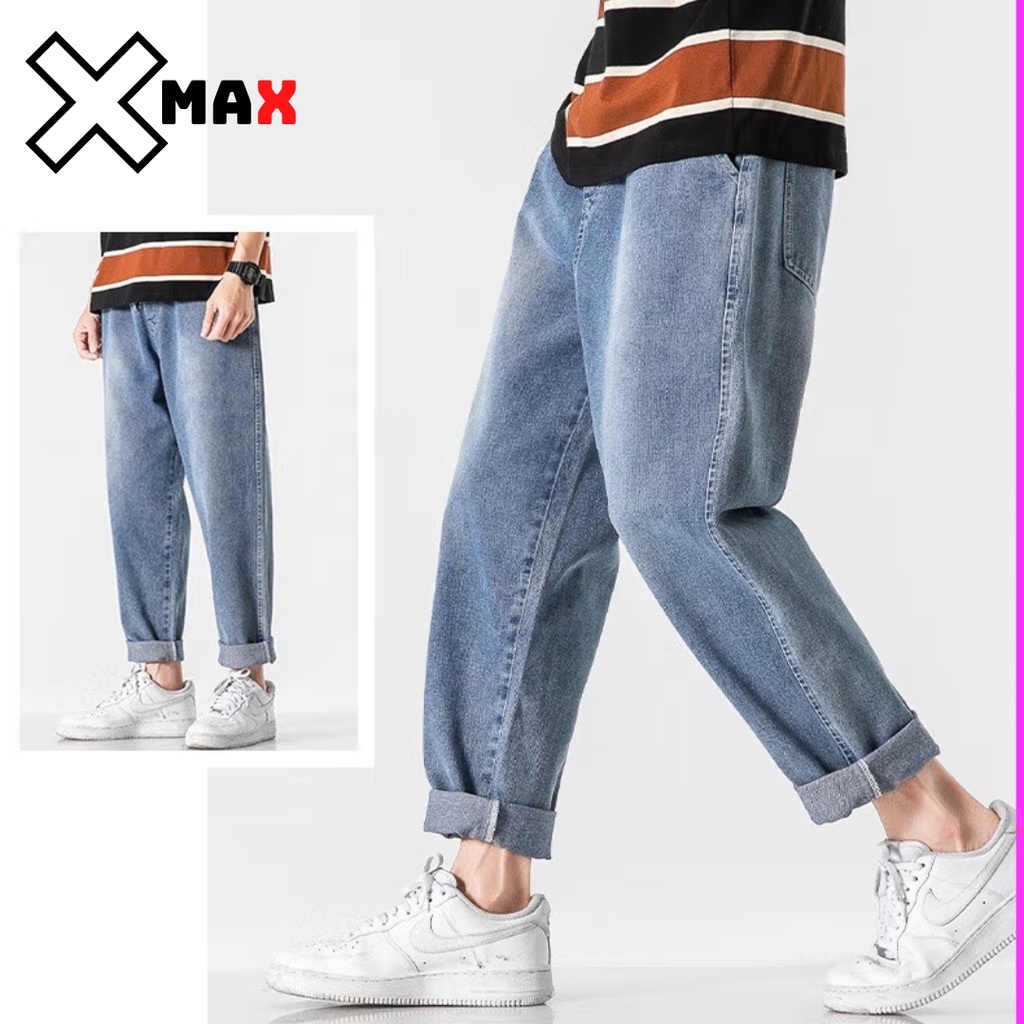Quần jean nam Baggy màu xanh phom suông, rộng chất bò cao cấp hottrend hàn quốc Xmax B040