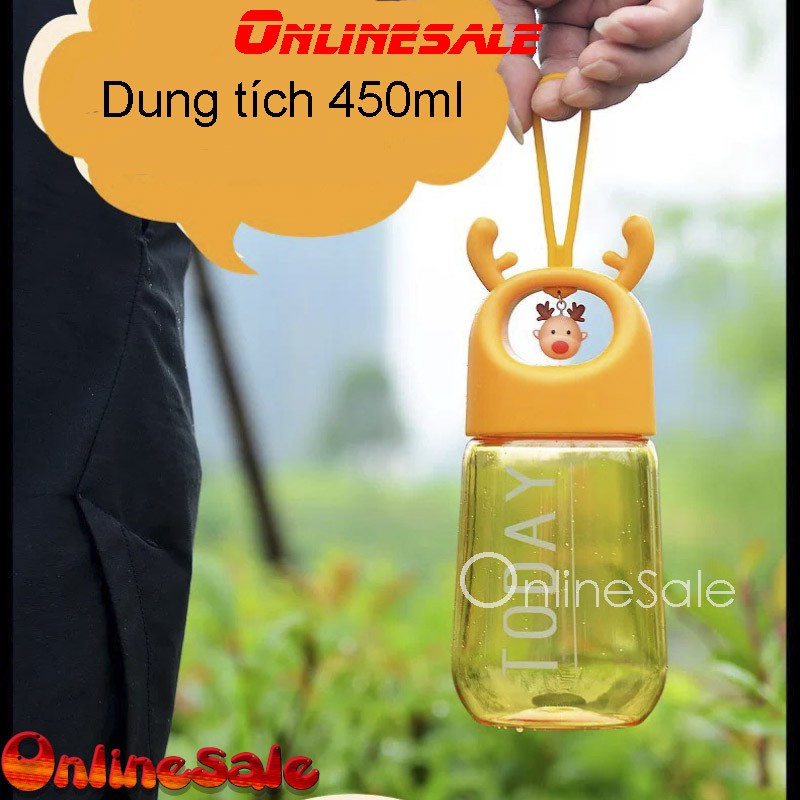 Hottrend Bình nước cute dễ thương cho bé đi học có tay cầm và hình thú 450ml