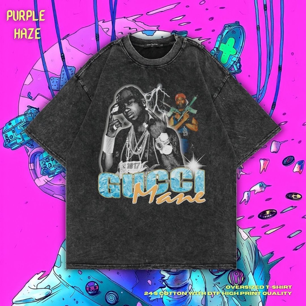 Áo Thun Oversize Thiết Kế Đơn Giản Trẻ Trung Hợp Thời Trang | Đá Rửa Đá | Áo Thun Gucci Mane | Áo Rapper | Rap Tee | Áo Thun Oversize | Phong Cách Cổ Điển | Áo