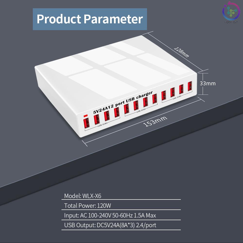 Củ Sạc Thông Minh X6 12 Cổng Usb 5v24a Cho Điện Thoại / Máy Tính Bảng