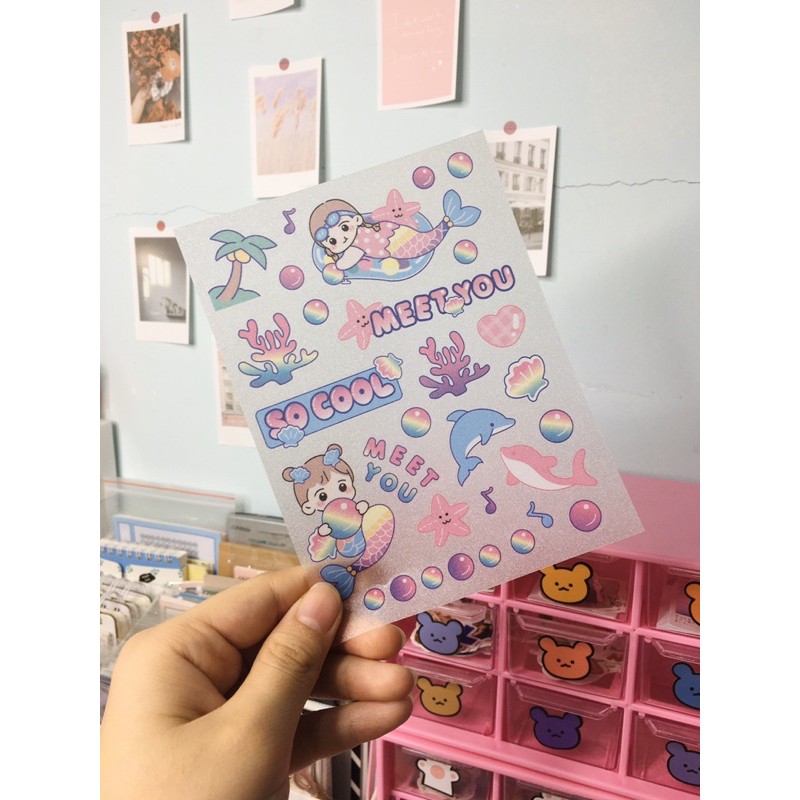 set sticker 4 tấm nàng tiên cá trong suốt