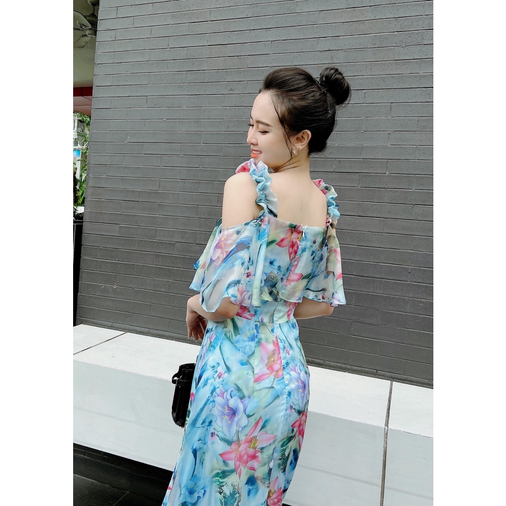 ĐẦM MAXI HOA SEN PHỐI BÈO TIỂU THƯ – M01
