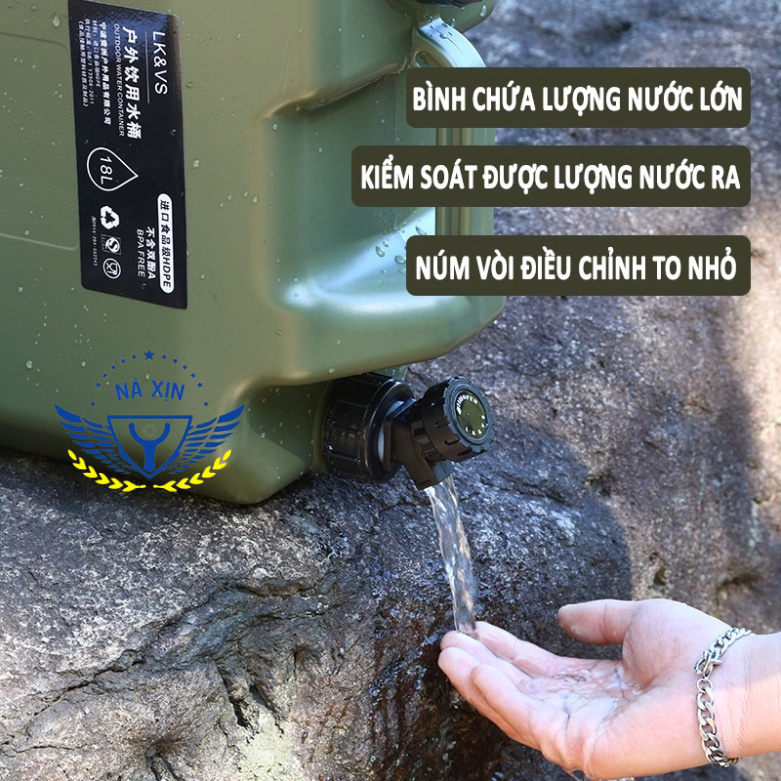 Bình đựng nước cắm trại du lịch dã ngoại di động ngoài trời, có van khóa, có vòi nối dài tiện lợi - DCP9
