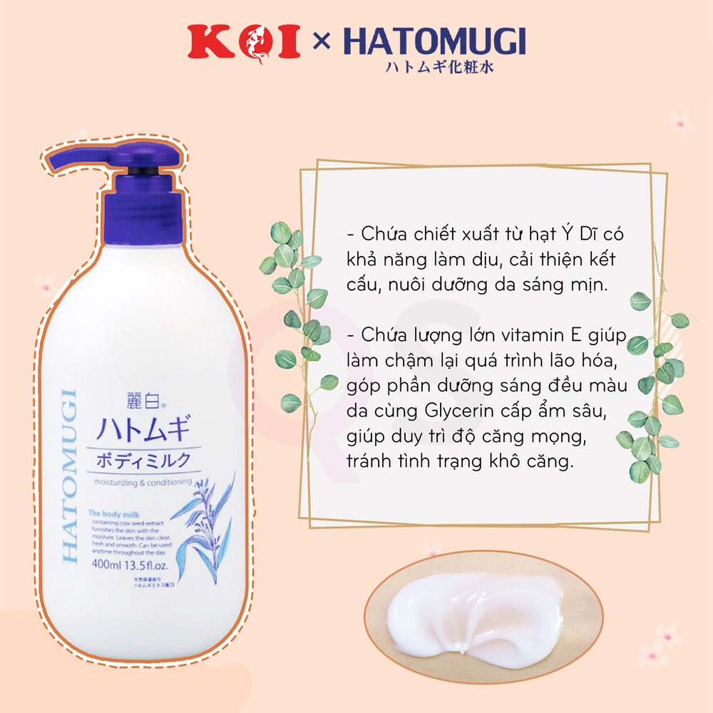 Dưỡng thể trắng da cấp ẩm Hatomugi Moisturizing &amp; Conditioning The Body 400ml