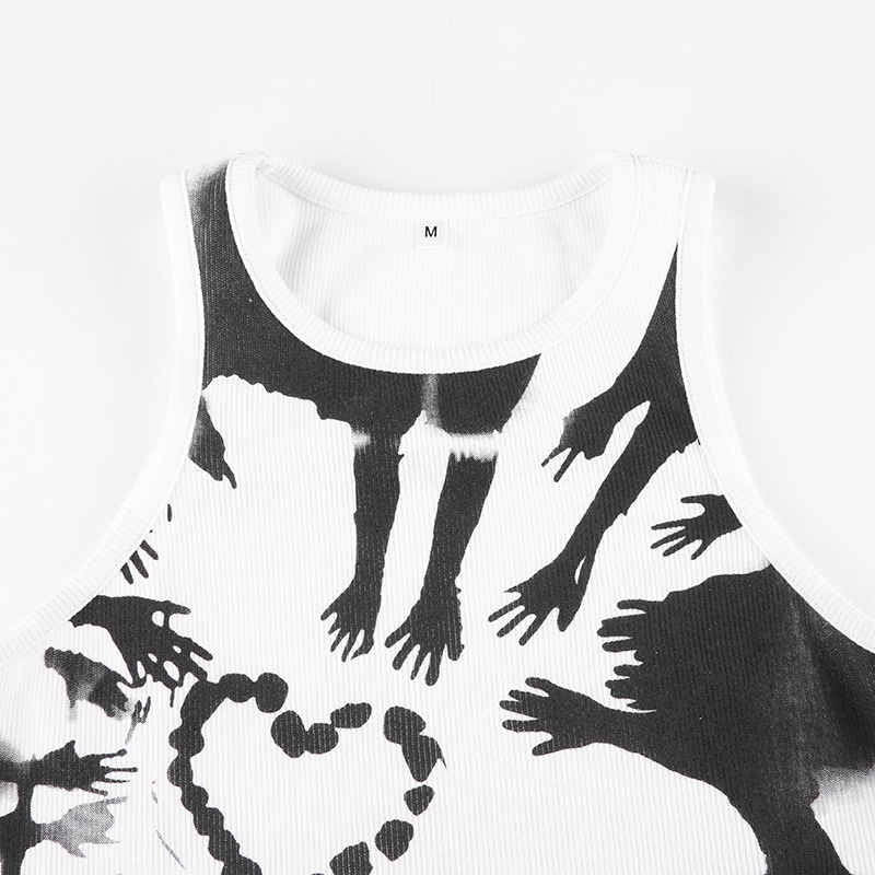Áo Tank Top Cổ Tròn Dáng Ôm In Họa Tiết Nghệ Thuật Thời Trang Cho Nữ