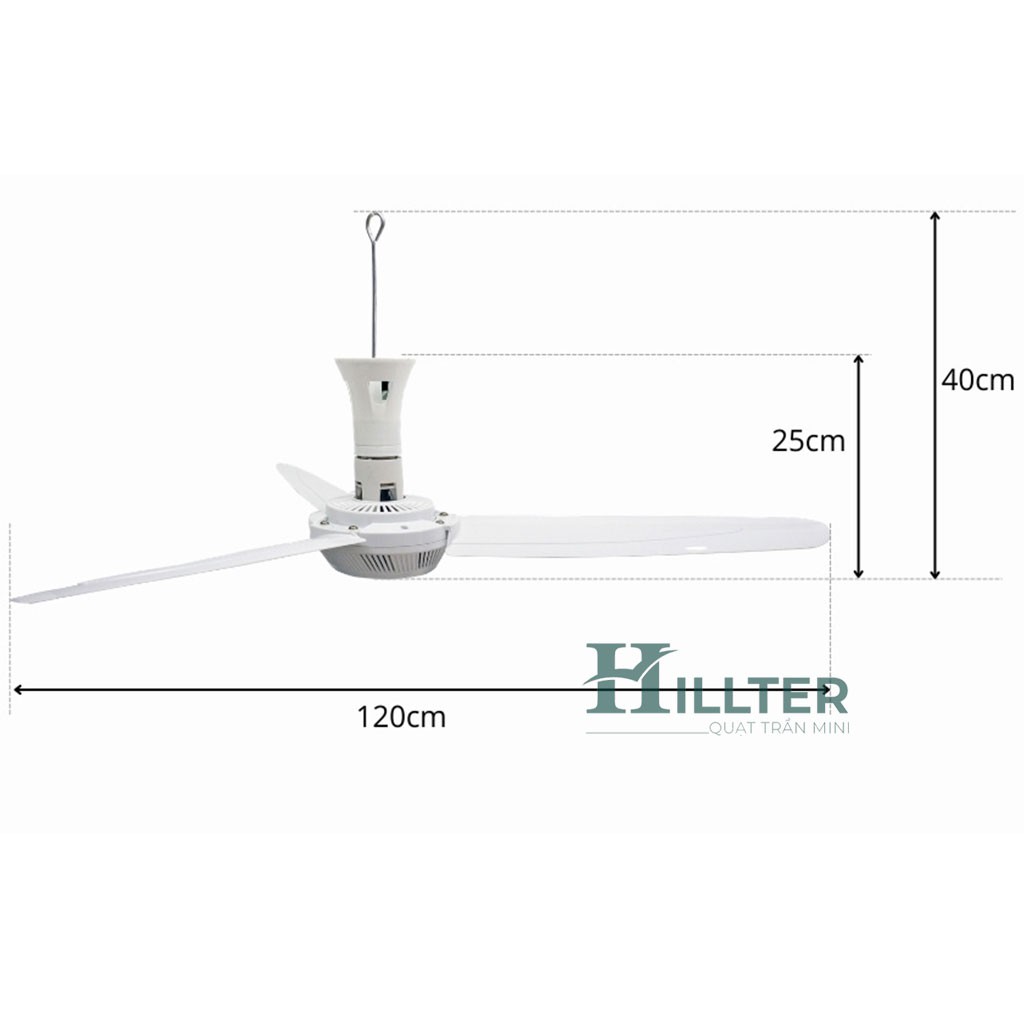 Quạt trần mini loại đại - 3 cánh đường kính 120cm-HD120-220V-60W-Hãng Hillter- Bảo hành 12 tháng